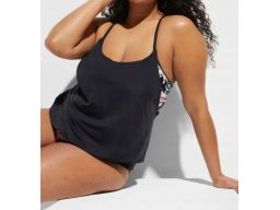 B.P.C tankini oversize czarne ze wzorem kwiatowym 48.