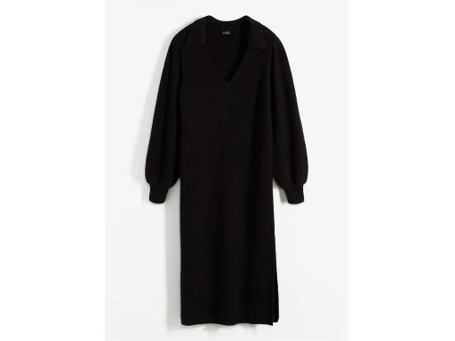 B.P.C czarna dzianinowa sukienka midi w serek z kołnierzykiem 36/38.