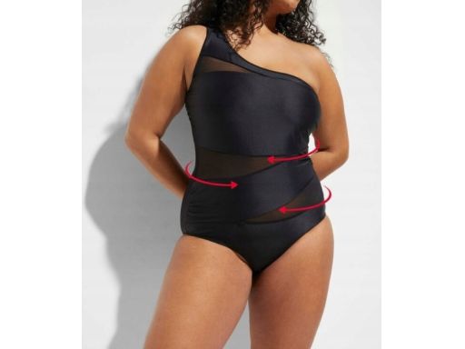 B.P.C kostium kąpielowy asymetryczny czarny na jedno ramię z siateczką