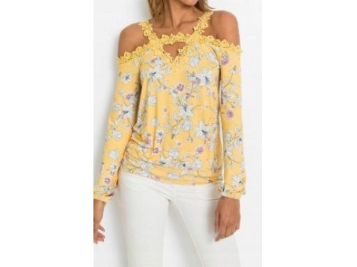 B.P.C. Bluzka żółta odkryte ramiona w kwiaty 36/38
