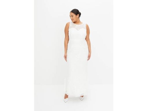 B.P.C suknia ślubna z siateczkowego materiału z aplikacją z kwiatuszkó