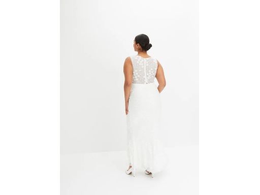 B.P.C suknia ślubna z siateczkowego materiału z aplikacją z kwiatuszkó