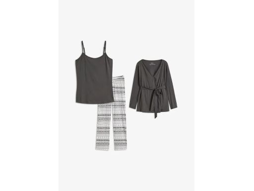 B.P.C piżama damska 3-elementowa top bluzka kopertowa spodnie szara r.
