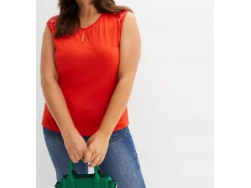 B.P.C bluzka t-shirt czerwony z cekinami na rękawkach ^48/50