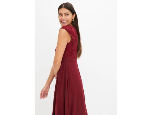 B.P.C szyfonowa sukienka bordowa z koronką i cekinami ^36