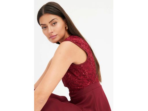 B.P.C szyfonowa sukienka bordowa z koronką i cekinami ^36