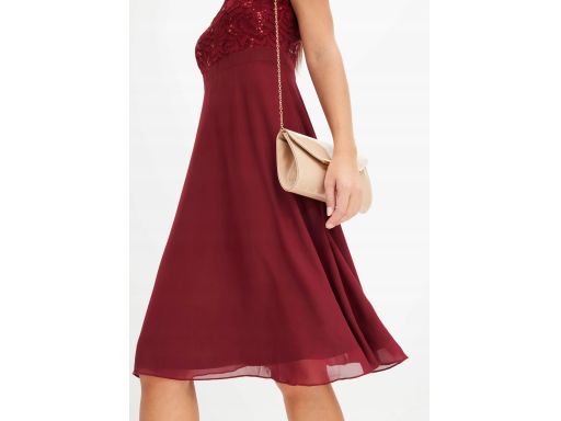 B.P.C szyfonowa sukienka bordowa z koronką i cekinami ^36