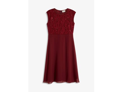 B.P.C szyfonowa sukienka bordowa z koronką i cekinami ^36