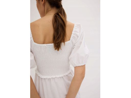 B.P.C sukienka midi biała bawełniana z marszczeniem r.46