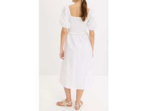 B.P.C sukienka midi biała bawełniana z marszczeniem r.46