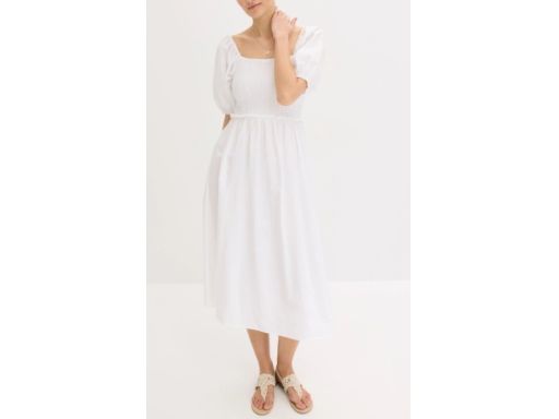 B.P.C sukienka midi biała bawełniana z marszczeniem r.46