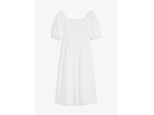 B.P.C sukienka midi biała bawełniana z marszczeniem r.46