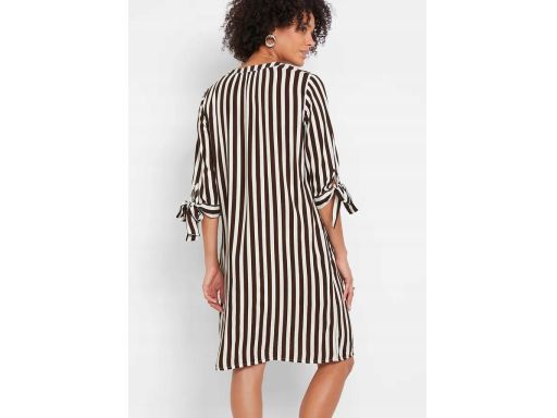 B.P.C sukienka tunikowa w paski biało-brązowa ^40