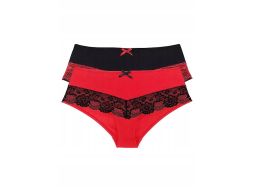 B.P.C. 2-pak majtki figi czerwono-czarne z koronką ^36/38