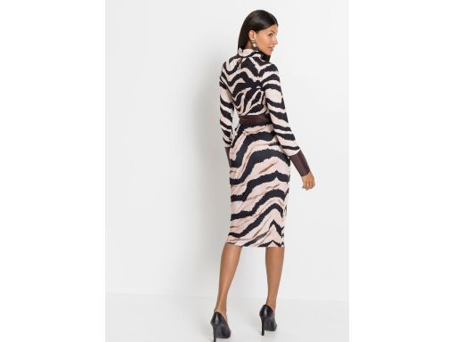 B.P.C sukienka ołówkowa we wzór z elementami z eko skóry r.36/38