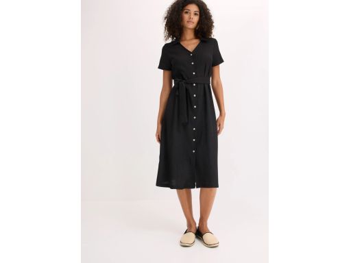 B.P.C czarna sukienka krepowana z dżerseju na guziki 36/38.