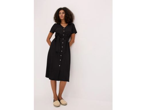 B.P.C czarna sukienka krepowana z dżerseju na guziki 36/38.