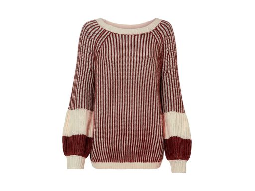 B.P.C sweter śmietankowo-brązowy w paski 48/50.