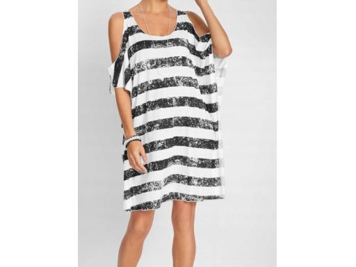 B.P.C sukienka tunika plażowa odkryte ramiona w paski ^44/46