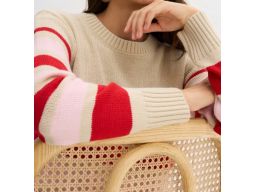 B.P.C ciepły sweter beżowo-różowy w paski r.52/54