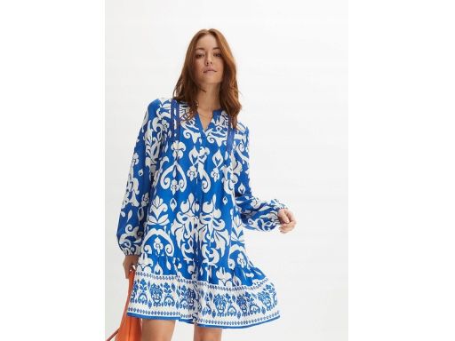 B.P.C sukienka tunikowa wiskozowa czerwona w białe wzory r.36