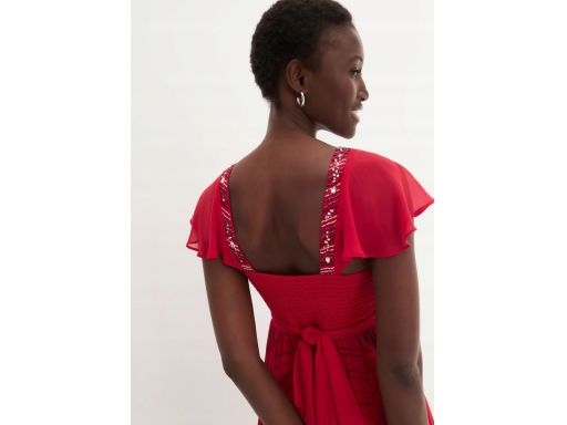 B.P.C sukienka szyfon midi zdobienia czerwona ^36