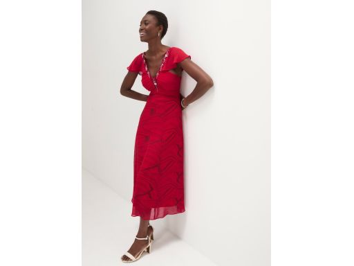 B.P.C sukienka szyfon midi zdobienia czerwona ^36