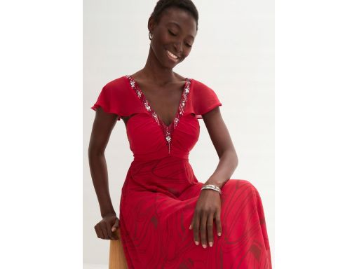 B.P.C sukienka szyfon midi zdobienia czerwona ^36