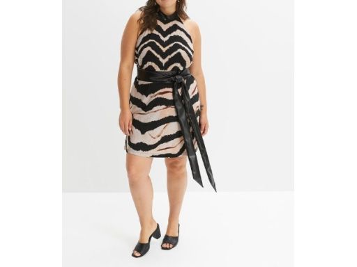 B.P.C sukienka we wzory ze stójką i paskiem ze eko skóry r.44/46