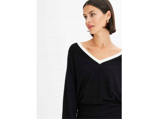 B.P.C sukienka dzianinowa czarna z białym wykończeniem r.44/46