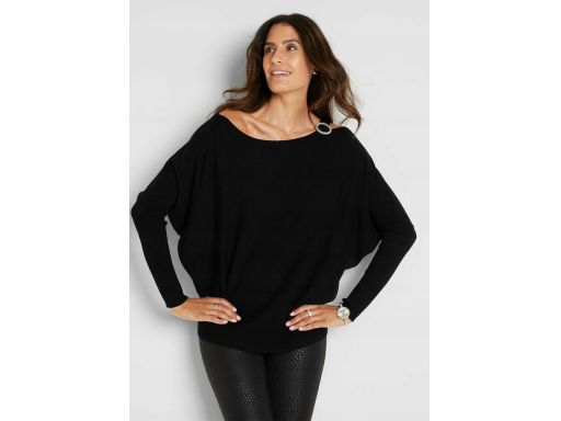 B.P.C sweter z ozdobną aplikacją z pereł czarny ^36/38