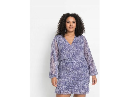 AG1891 sukienka wzory marszczona fiolet r.40/42