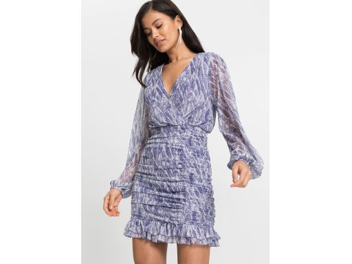 AG1891 sukienka wzory marszczona fiolet r.40/42