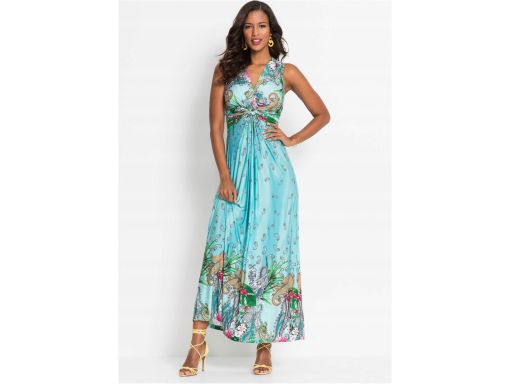 B.P.C długa sukienka kolorowa we wzory z ozdobnym splotem 44/46.