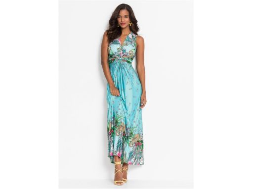 B.P.C długa sukienka kolorowa we wzory z ozdobnym splotem 44/46.