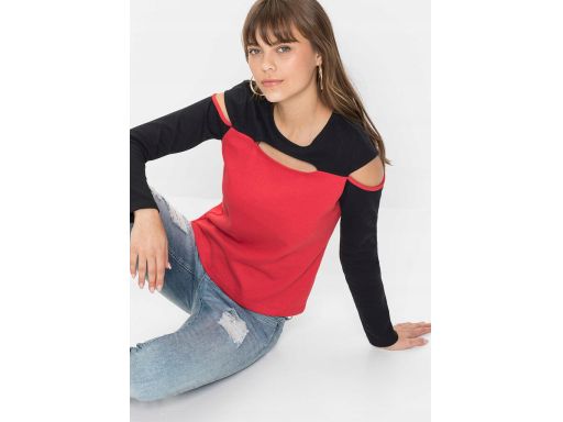 B.P.C czerwonoczarna bluzka z wycięciami ^40/42