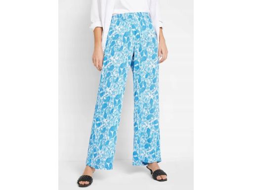 B.P.C spodnie palazzo z lekkiej krepy białe w niebieskie wzory r.48