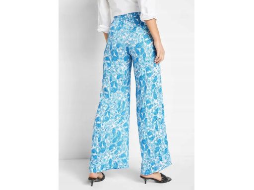 B.P.C spodnie palazzo z lekkiej krepy białe w niebieskie wzory r.48