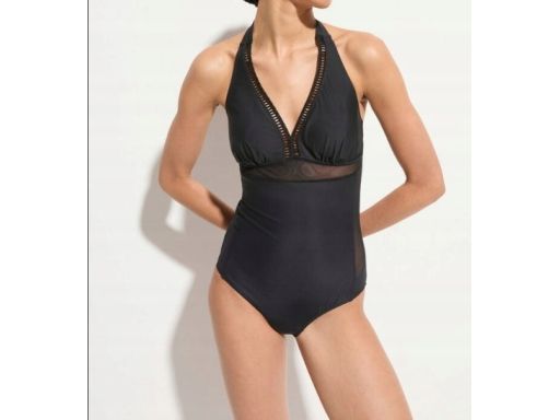 B.P.C czarny kostium kąpielowy z wiązaniem na szyi 46.