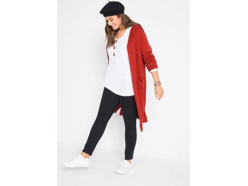 B.P.C długi sweter kardigan bez zapięcia z kapturem czerwony 40/42.