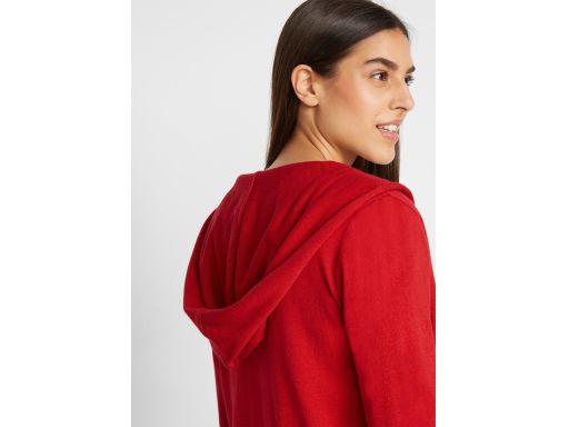 B.P.C długi sweter kardigan bez zapięcia z kapturem czerwony 40/42.