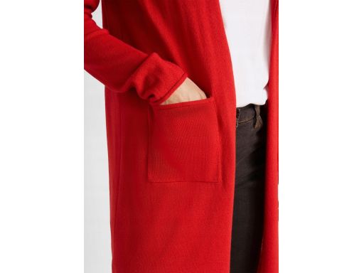 B.P.C długi sweter kardigan bez zapięcia z kapturem czerwony 40/42.