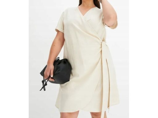 B.P.C sukienka lniana kopertowa przewiewna naturalny beż 44.