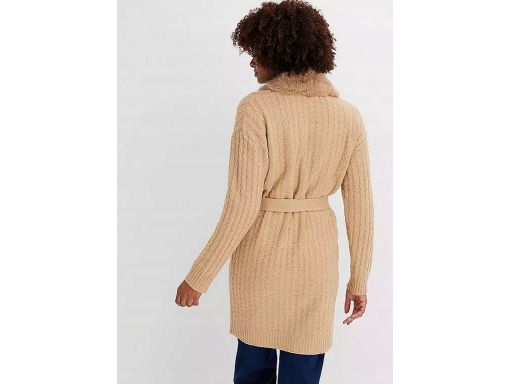 B.P.C płaszcz dzianinowy karmelowy z futerkiem 44/46.