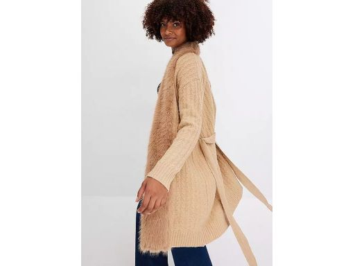 B.P.C płaszcz dzianinowy karmelowy z futerkiem 44/46.