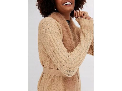 B.P.C płaszcz dzianinowy karmelowy z futerkiem 44/46.