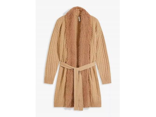 B.P.C płaszcz dzianinowy karmelowy z futerkiem 44/46.