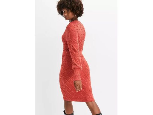 B.P.C sukienka dzianinowa ołówkowa z paskiem wzór strukturalny 32/34.