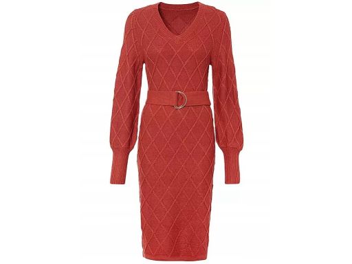 B.P.C sukienka dzianinowa ołówkowa z paskiem wzór strukturalny 32/34.