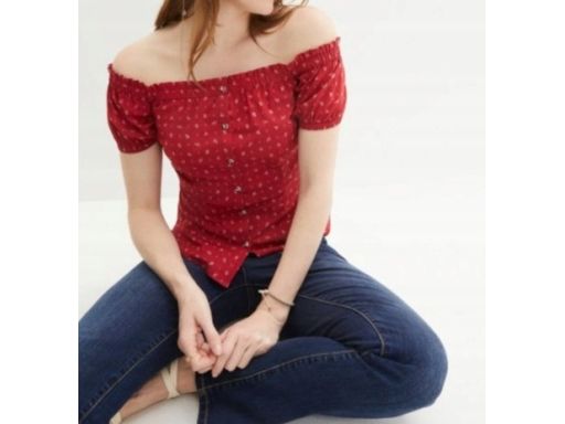 B.P.C czerwona bluzka carmen z nadrukiem 38.